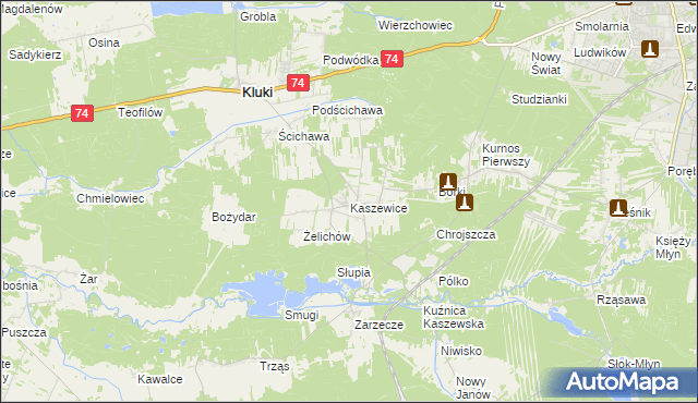 mapa Kaszewice, Kaszewice na mapie Targeo