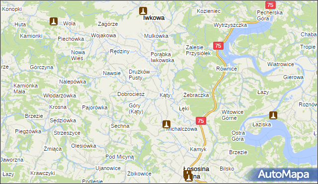 mapa Kąty gmina Iwkowa, Kąty gmina Iwkowa na mapie Targeo