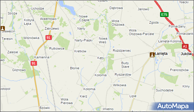mapa Kąty gmina Łanięta, Kąty gmina Łanięta na mapie Targeo