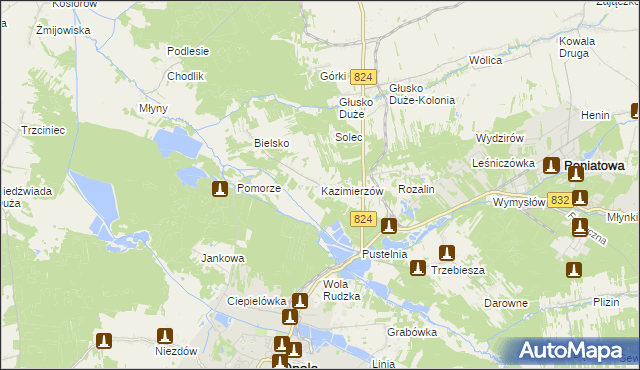 mapa Kazimierzów gmina Opole Lubelskie, Kazimierzów gmina Opole Lubelskie na mapie Targeo
