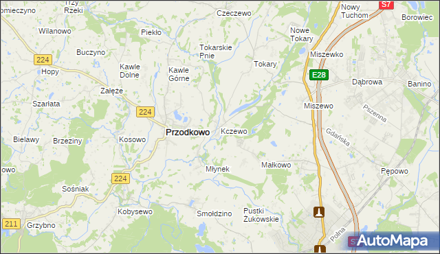 mapa Kczewo gmina Przodkowo, Kczewo gmina Przodkowo na mapie Targeo
