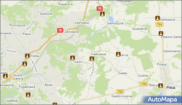 mapa Kiełkowice, Kiełkowice na mapie Targeo