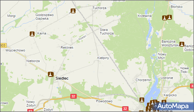 mapa Kiełpiny gmina Siedlec, Kiełpiny gmina Siedlec na mapie Targeo