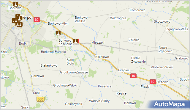 mapa Kisielewo gmina Sierpc, Kisielewo gmina Sierpc na mapie Targeo