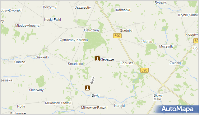 mapa Klepacze gmina Drohiczyn, Klepacze gmina Drohiczyn na mapie Targeo