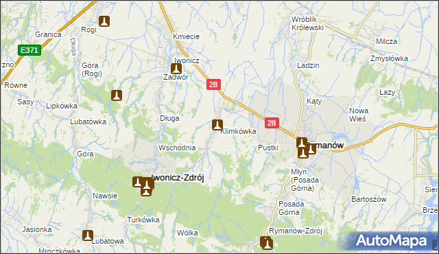 mapa Klimkówka gmina Rymanów, Klimkówka gmina Rymanów na mapie Targeo