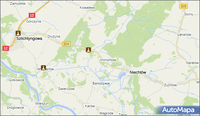 mapa Klimontów gmina Niechlów, Klimontów gmina Niechlów na mapie Targeo