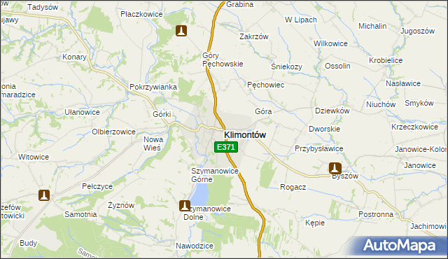 mapa Klimontów powiat sandomierski, Klimontów powiat sandomierski na mapie Targeo