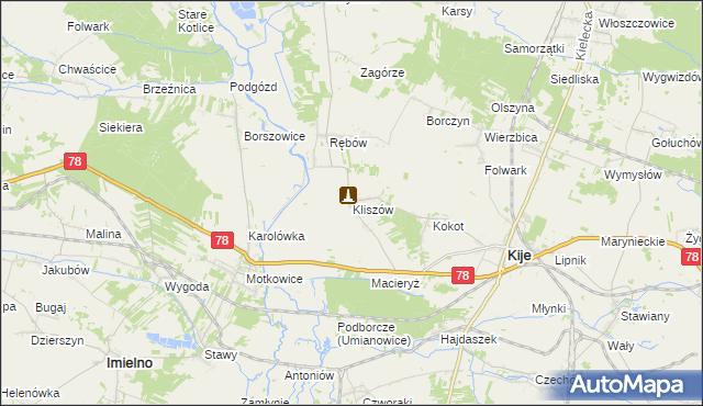mapa Kliszów gmina Kije, Kliszów gmina Kije na mapie Targeo