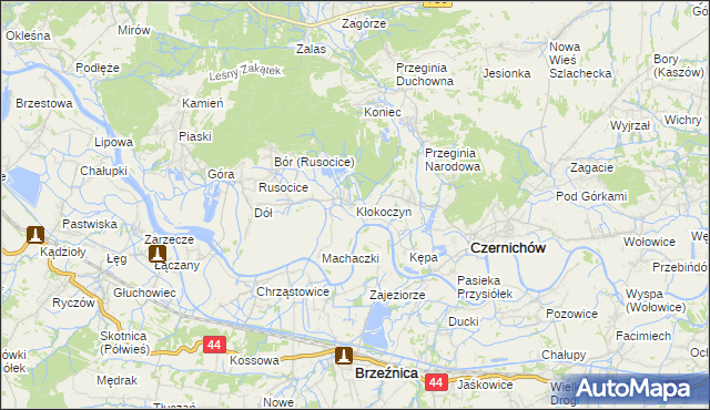 mapa Kłokoczyn gmina Czernichów, Kłokoczyn gmina Czernichów na mapie Targeo