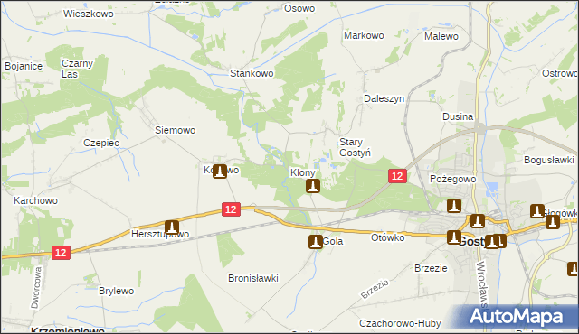 mapa Klony gmina Gostyń, Klony gmina Gostyń na mapie Targeo