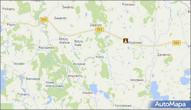 mapa Klony gmina Świątki, Klony gmina Świątki na mapie Targeo