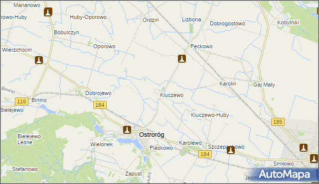 mapa Kluczewo gmina Ostroróg, Kluczewo gmina Ostroróg na mapie Targeo