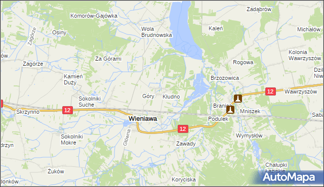 mapa Kłudno gmina Wieniawa, Kłudno gmina Wieniawa na mapie Targeo