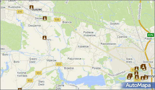 mapa Kobielice gmina Suszec, Kobielice gmina Suszec na mapie Targeo