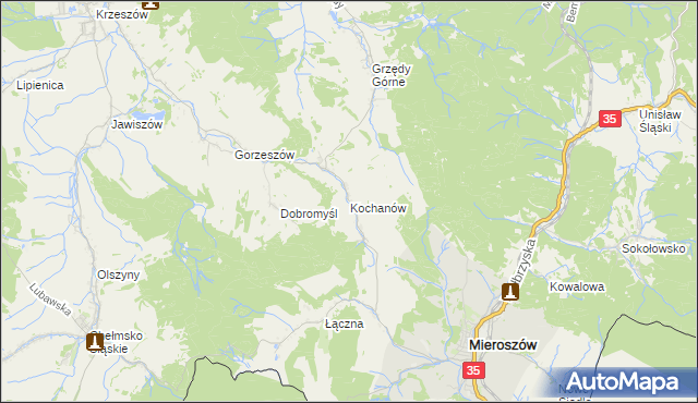 mapa Kochanów gmina Kamienna Góra, Kochanów gmina Kamienna Góra na mapie Targeo