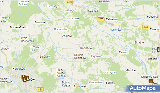 mapa Kociszew gmina Zelów, Kociszew gmina Zelów na mapie Targeo