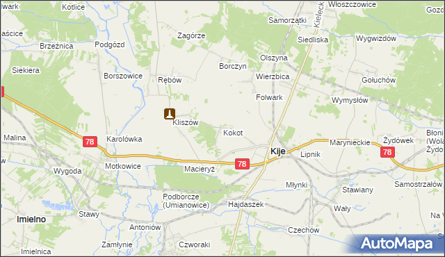 mapa Kokot, Kokot na mapie Targeo