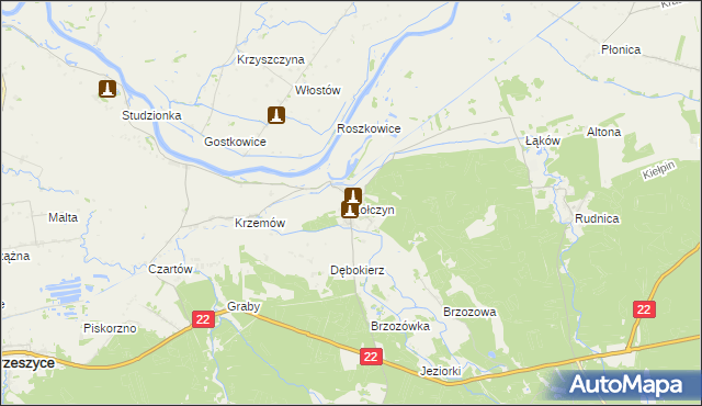 mapa Kołczyn gmina Krzeszyce, Kołczyn gmina Krzeszyce na mapie Targeo