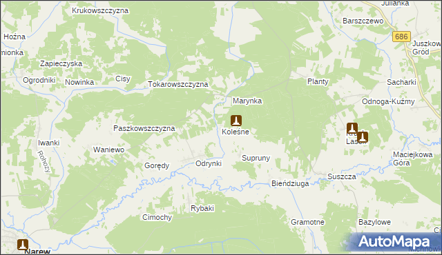 mapa Koleśne, Koleśne na mapie Targeo