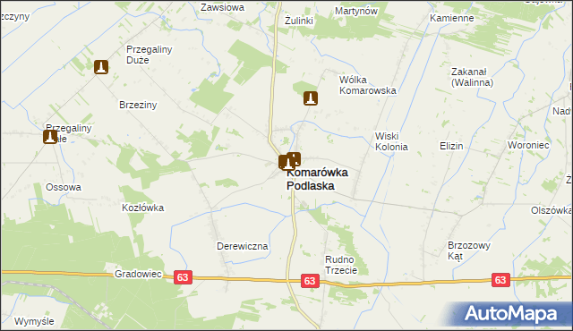 mapa Komarówka Podlaska, Komarówka Podlaska na mapie Targeo