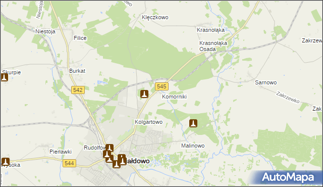 mapa Komorniki gmina Działdowo, Komorniki gmina Działdowo na mapie Targeo