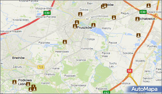 mapa Komorów gmina Michałowice, Komorów gmina Michałowice na mapie Targeo