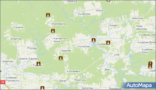 mapa Komorów gmina Stąporków, Komorów gmina Stąporków na mapie Targeo