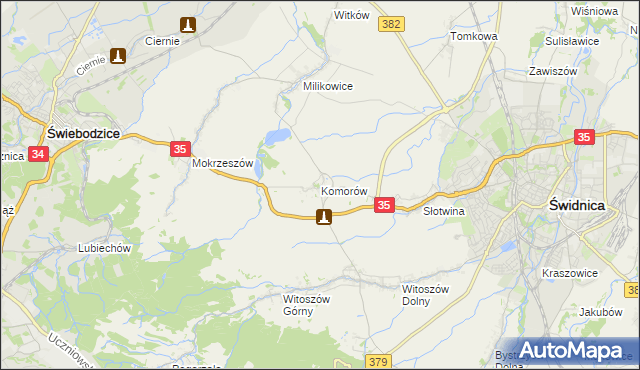 mapa Komorów gmina Świdnica, Komorów gmina Świdnica na mapie Targeo