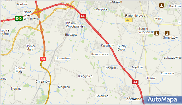 mapa Komorowice gmina Żórawina, Komorowice gmina Żórawina na mapie Targeo