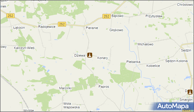 mapa Konary gmina Dąbrowa Biskupia, Konary gmina Dąbrowa Biskupia na mapie Targeo