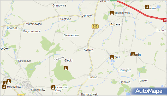 mapa Konary gmina Udanin, Konary gmina Udanin na mapie Targeo