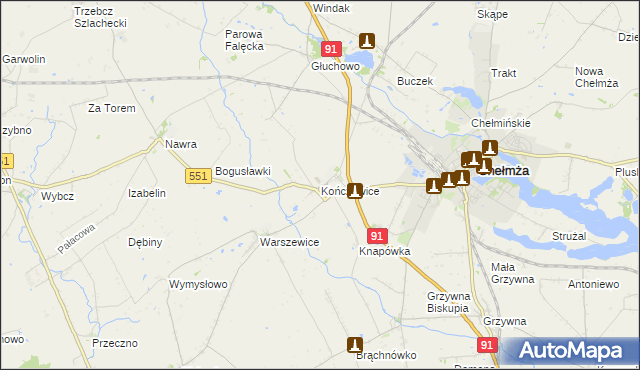 mapa Kończewice gmina Chełmża, Kończewice gmina Chełmża na mapie Targeo