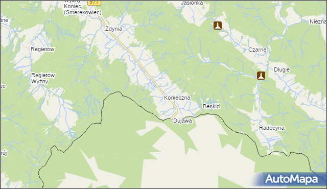 mapa Konieczna gmina Uście Gorlickie, Konieczna gmina Uście Gorlickie na mapie Targeo