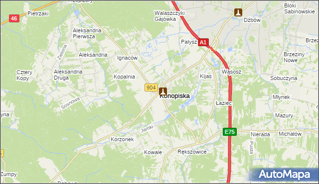 mapa Konopiska powiat częstochowski, Konopiska powiat częstochowski na mapie Targeo
