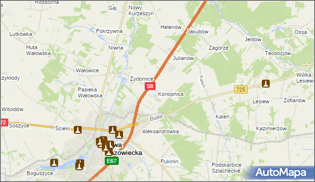 mapa Konopnica gmina Rawa Mazowiecka, Konopnica gmina Rawa Mazowiecka na mapie Targeo