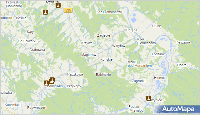 mapa Końskie gmina Dydnia, Końskie gmina Dydnia na mapie Targeo