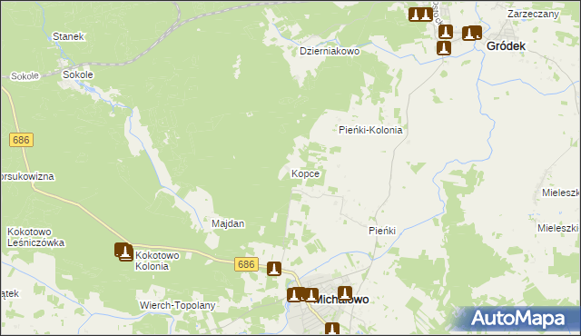 mapa Kopce gmina Michałowo, Kopce gmina Michałowo na mapie Targeo