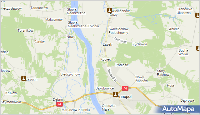 mapa Kopiec gmina Annopol, Kopiec gmina Annopol na mapie Targeo