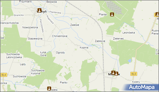 mapa Kopina gmina Milanów, Kopina gmina Milanów na mapie Targeo