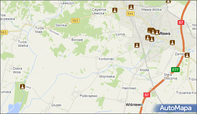 mapa Korboniec, Korboniec na mapie Targeo