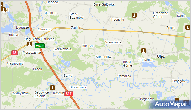 mapa Korzeniów gmina Ułęż, Korzeniów gmina Ułęż na mapie Targeo