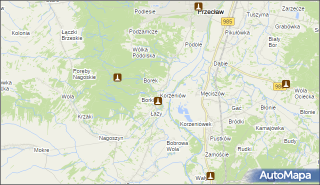 mapa Korzeniów gmina Żyraków, Korzeniów gmina Żyraków na mapie Targeo