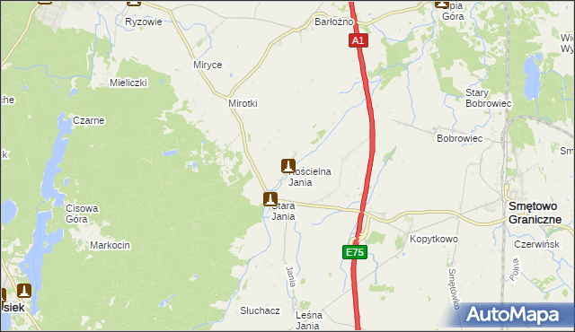 mapa Kościelna Jania, Kościelna Jania na mapie Targeo