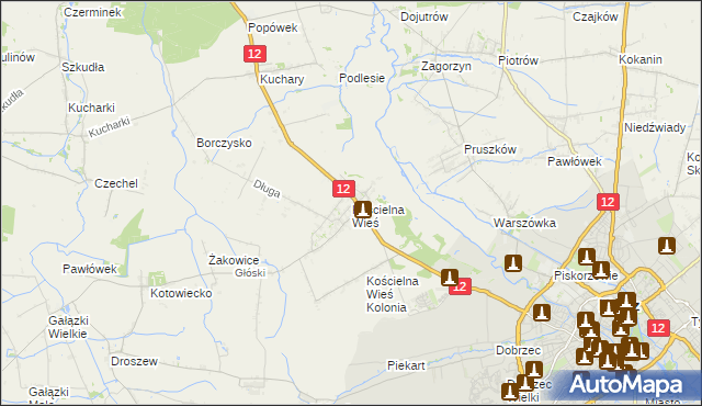 mapa Kościelna Wieś gmina Gołuchów, Kościelna Wieś gmina Gołuchów na mapie Targeo