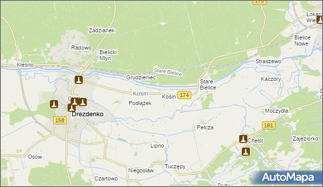 mapa Kosin gmina Drezdenko, Kosin gmina Drezdenko na mapie Targeo