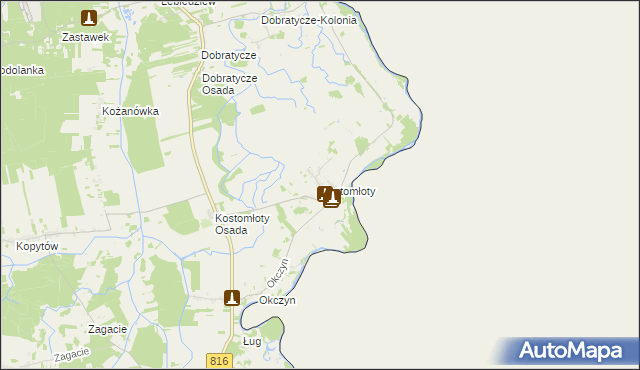 mapa Kostomłoty gmina Kodeń, Kostomłoty gmina Kodeń na mapie Targeo