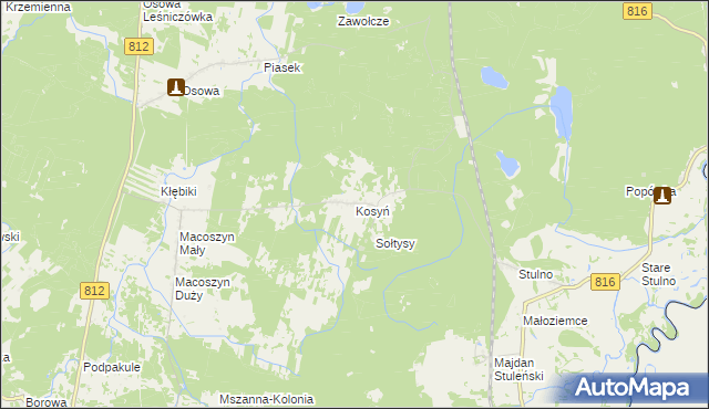 mapa Kosyń gmina Wola Uhruska, Kosyń gmina Wola Uhruska na mapie Targeo