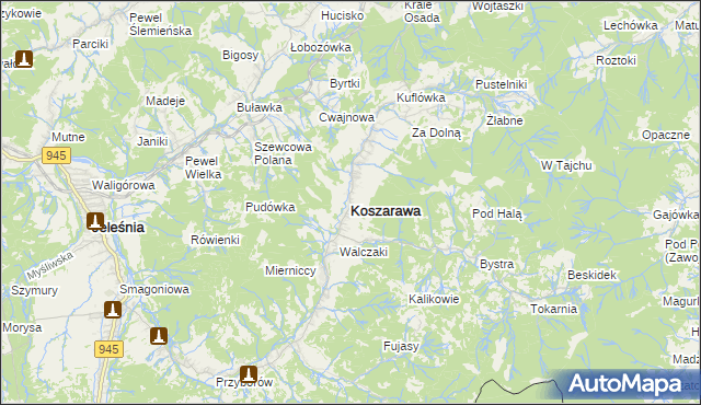 mapa Koszarawa, Koszarawa na mapie Targeo