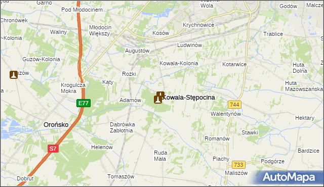 mapa Kowala-Stępocina, Kowala-Stępocina na mapie Targeo